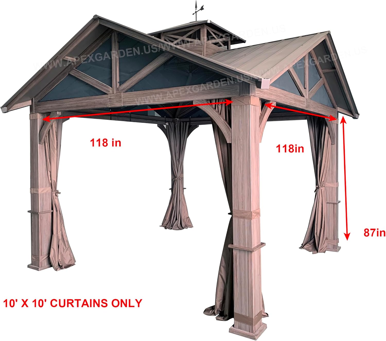 Four-Side Curtain Set for Allen + roth Model #GF-18S112B Wood Looking Hand Paint Metal Square Semi- Gazebo (4-Side Curtain Only, Brown)