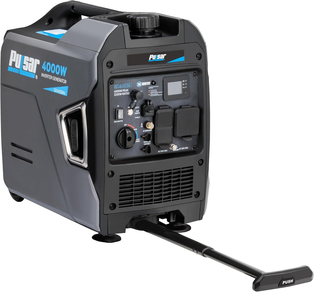 Pulsar Products GX400BN, 4000W Portable Ultra-Quiet Dual Fuel & Parallel Capability, RV-Ready, Handle & Wheels, with CO