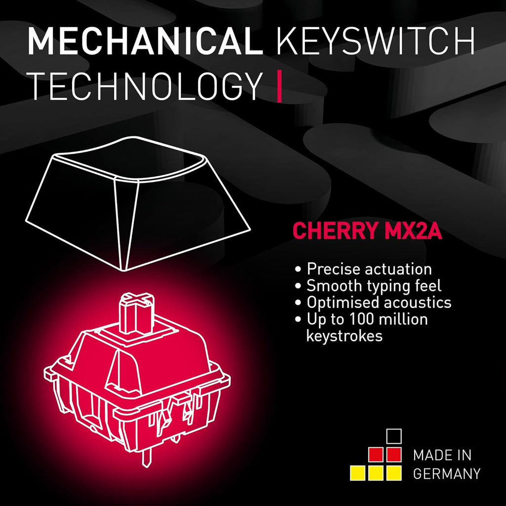 Cherry MX 3.0S, Wired Mechanical Gaming Keyboard, Robust Aluminum Housing, RGB-Lighting, Full Key Rollover, Anti Ghosting, MX2A Silent RED Switches, Black