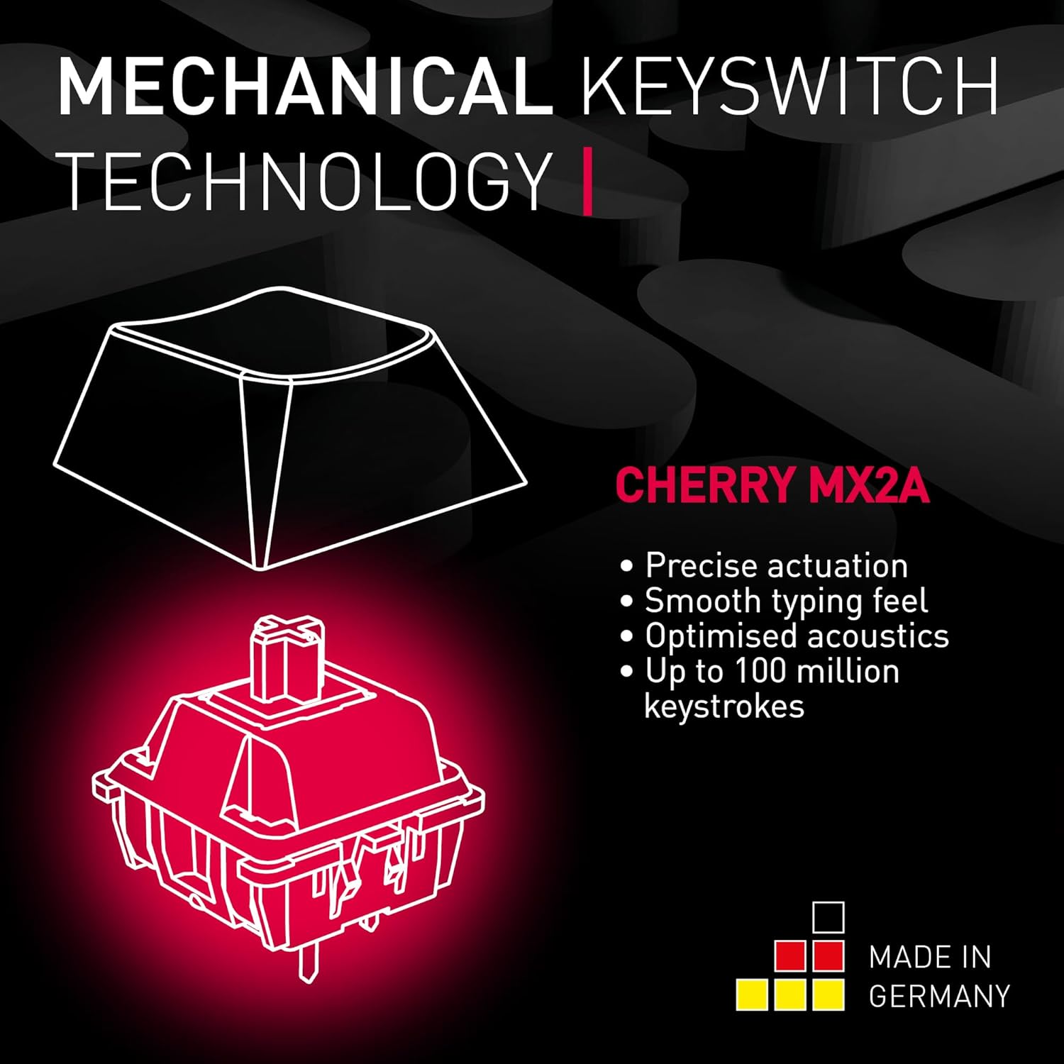 Cherry MX 3.0S, Wired Mechanical Gaming Keyboard, Robust Aluminum Housing, RGB-Lighting, Full Key Rollover, Anti Ghosting, MX2A Silent RED Switches, Black