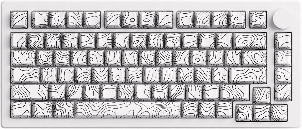 M1 V5 Aluminum Mechanical Keyboard 75% Topographic Theme Quick Release Gaming Keyboard with Knob, 8000 mAH RGB Hot-swappable White Custom Keyboard with Side-printed Keycaps Pre lubed Piano Switch