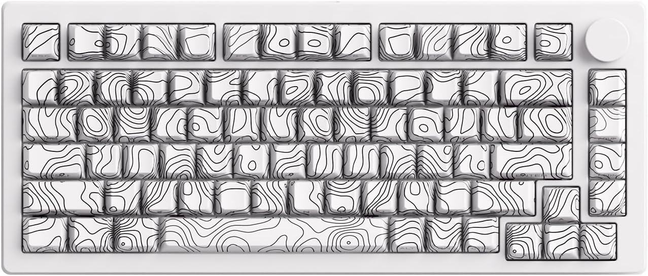 M1 V5 Aluminum Mechanical Keyboard 75% Topographic Theme Quick Release Gaming Keyboard with Knob, 8000 mAH RGB Hot-swappable White Custom Keyboard with Side-printed Keycaps Pre lubed Piano Switch