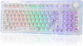 KiiBoom Phantom 98 Crystal Mechanical Gaming Keyboard, Transparent Keyboard with RGB Backlits, Hot-Swappable, Shine Through Clear Keycaps, 3 Modes Wireless, 8000mAh Battery, NKRO for Win/Mac (Clear)
