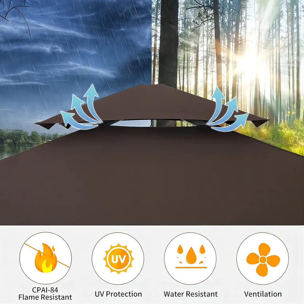 Outdoor Grill Gazebo Tent BBQ Canopy for Outdoor Barbeque Shelter Girll Canopy Grill Gazebo Hardtop with Stable Steel Frame / L96 x W60 x H101 Inch Deep Brown