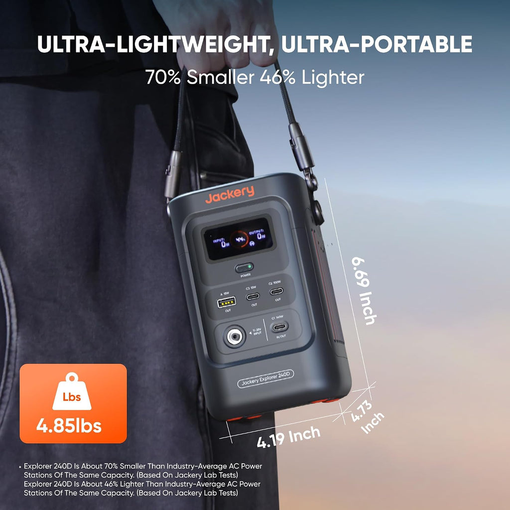 Jackery Explorer 240D Power Bank, 256Wh LiFePO4 Battery Portable Power Station, 200W DC Output with 40W Air Solar Panel