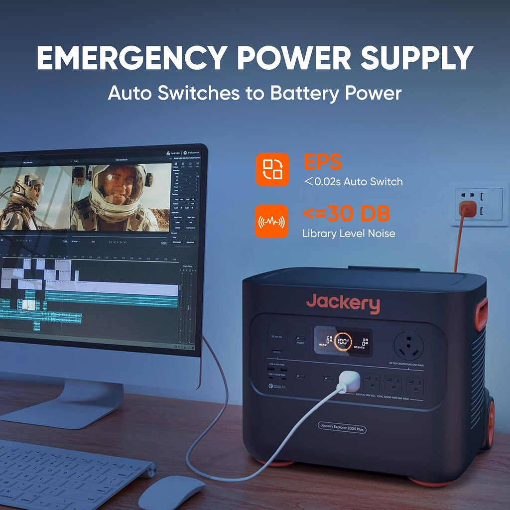 Jackery Explorer 2000 Plus Portable Power Station & 1x Extra Battery, 2x 200W Solar Panel, 4085Wh LiFePO4, 10-Year Lifespan, 3000W Output, Expandable to 24kWh, UPS Home Backup for Camping RV Emergency