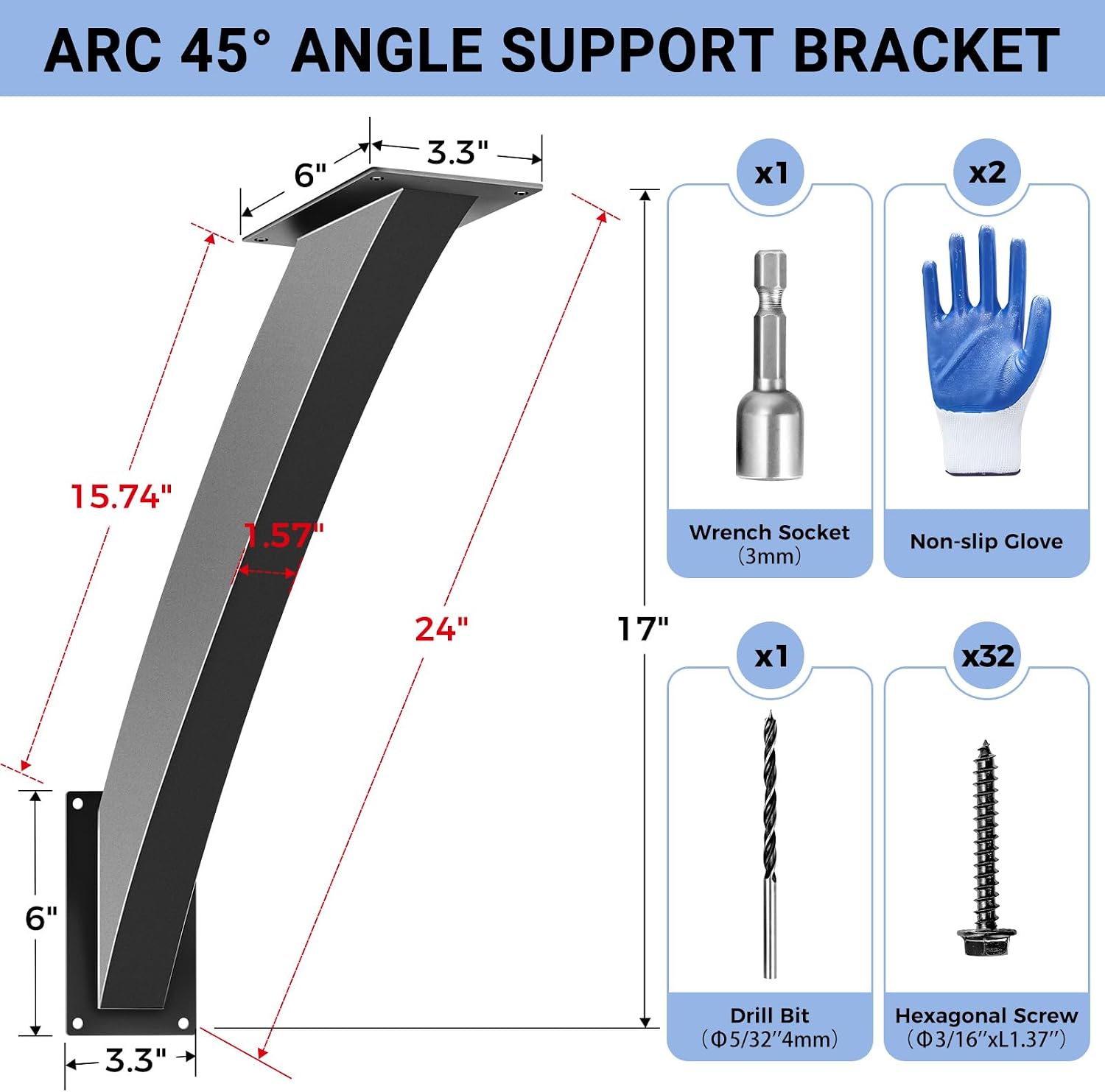 Heavy Duty Arc 45 Degree Angle Bracket, Wood Pergola Bracket Kit-4 Pcs for 4''x4'' Post, Pergola Accessories, for Gazebos, Decks, Porches, Log Cabins etc., Wood Post and Beam Angle Support Brackets