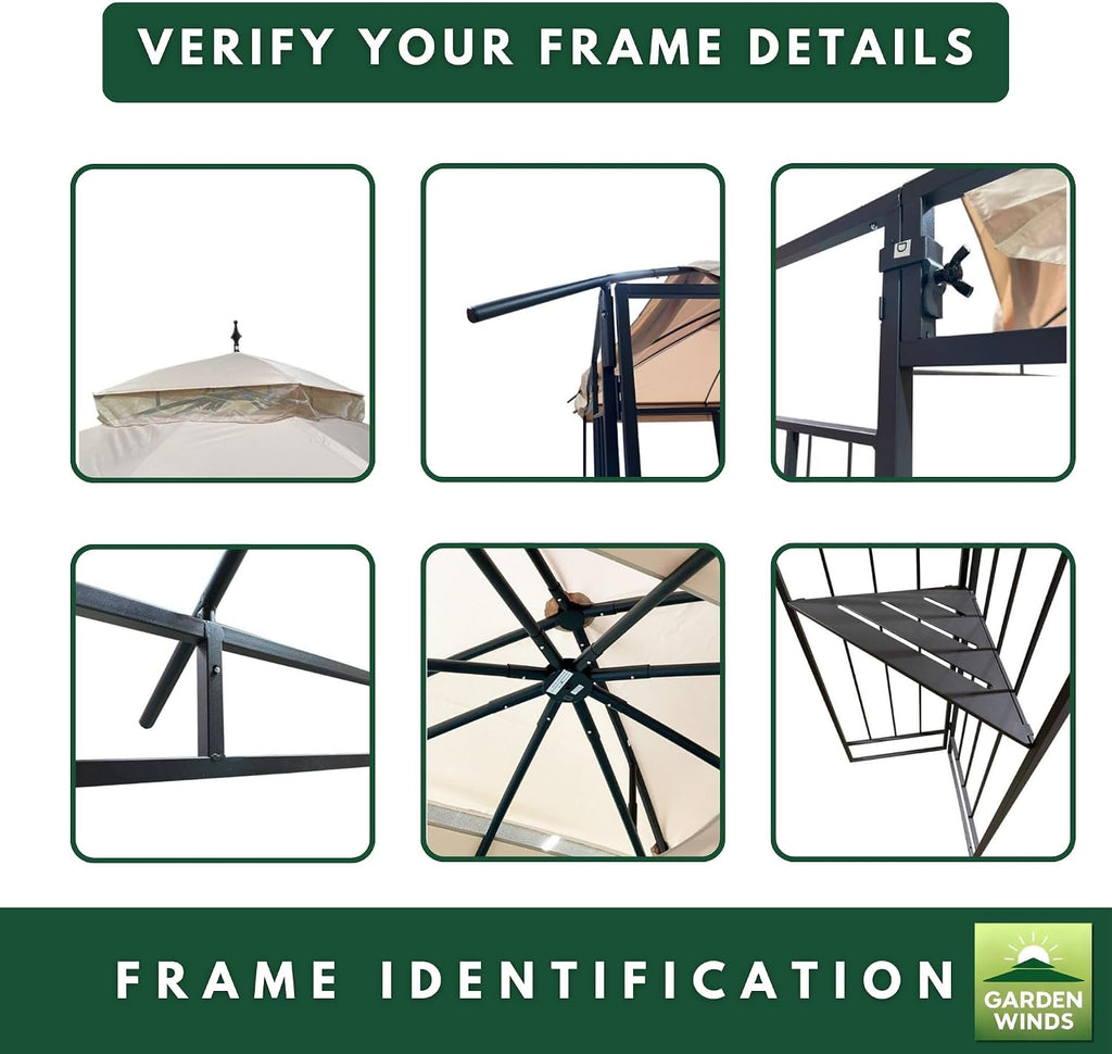 Garden Winds Reinforced Replacement Canopy Top Cover Compatible with The TPGAZ9116A, TPGAZ9116B, TPGAZ9116 Style Selections Stratford 10' x 10' Gazebo - Classic Stone, Riplock 350