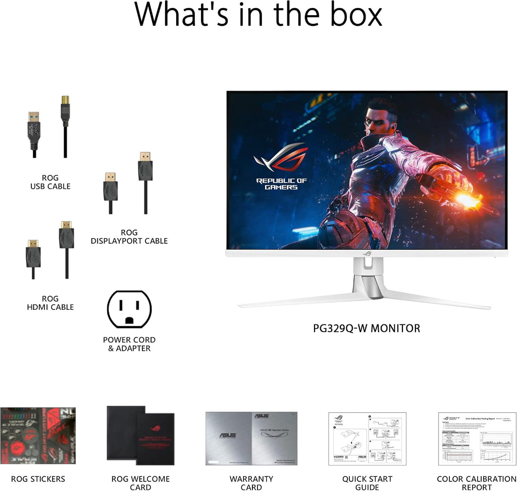 ASUS (PG329Q-W ROG Swift 32' 1440P Gaming Monitor - White, QHD (2560 x 1440), Fast IPS, 175Hz, 1ms, Extreme Low Motion Blur Sync, G-Sync Compatible, Eye Care, DisplayPort, HDMI, USB, DisplayHDR600
