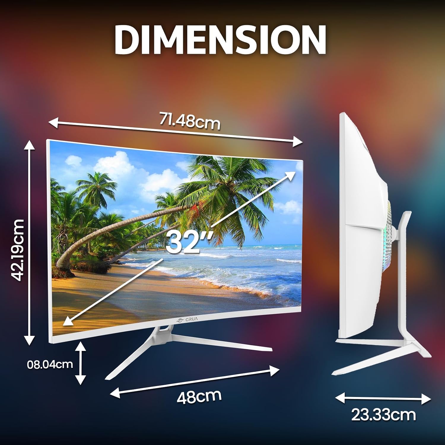 CRUA 32' White Curved Monitor, 4K UHD(3840*2160P) 1500R VA Screen, 60Hz Computer Monitor Supports AMD Freesync, 120% sRGB, Built-in speakers, Blue Light Filter,Wall Mountable Installs(HDMI 2.0/DP 1.4)