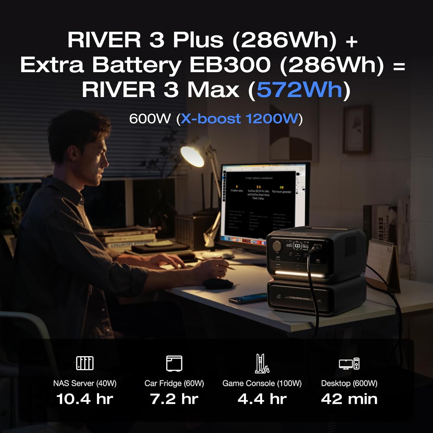 EF ECOFLOW River 3 Plus Portable Power Station Extra Battery EB300, 286Wh Expansion LiFePO4 (LFP) Battery with 10-Year Lifespan, Built-in 140W USB-C Port for Charging/Discharging, Use Independently