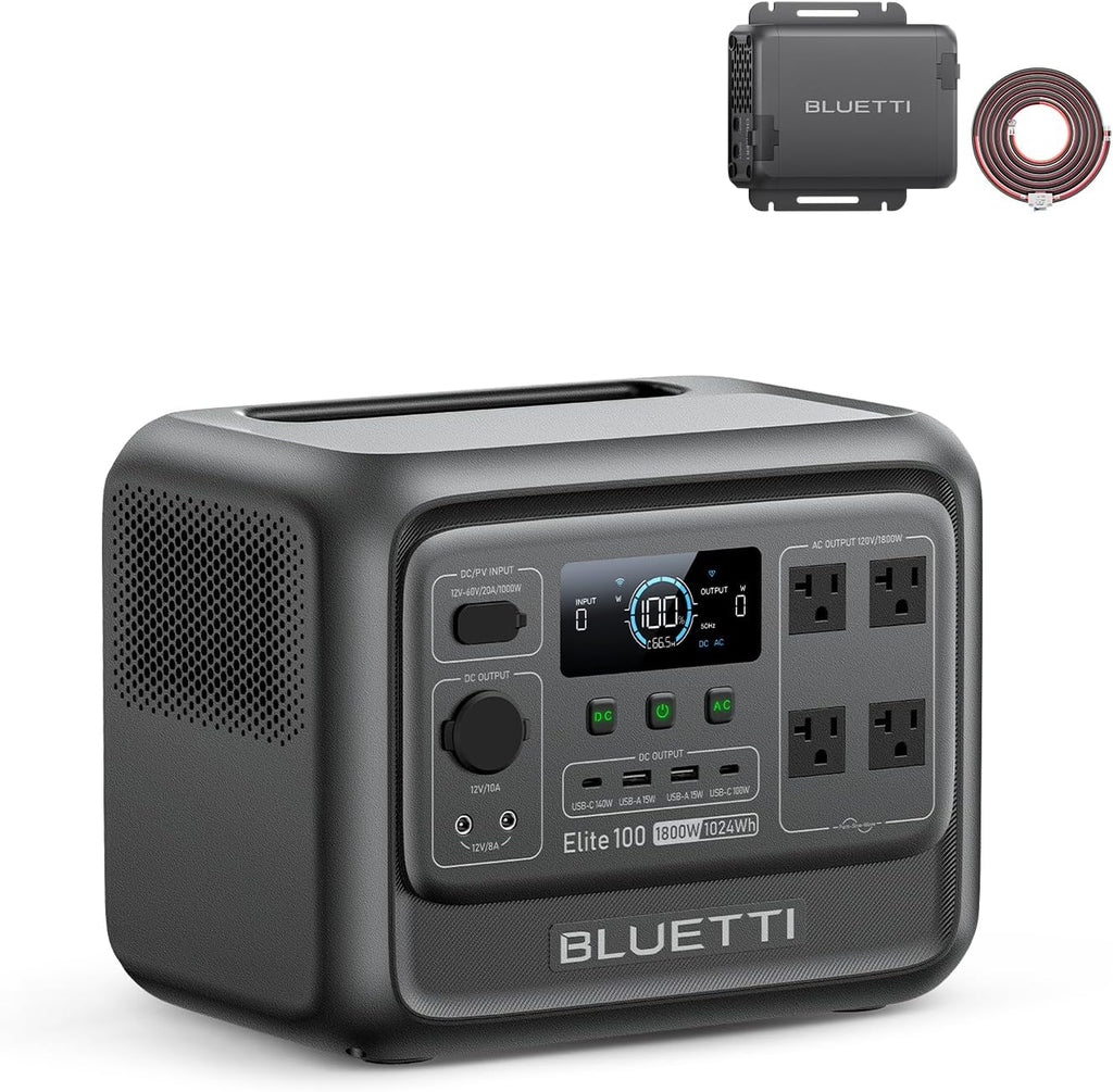 BLUETTI Elite 100 V2 Portable Power Station & Charger 1 (ships separately), 1024Wh LFP w/ 1800W AC, 560W DC-DC Charging, 1.8 H Full Charge via Car, Ideal for Car Camping, Vanlife, RV Travel
