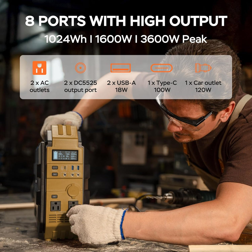 BLAVOR Portable Power Station 1600W (Peak 3200W), Built-in Solar Panel, 1024Wh LiFePO4 Battery, 100W USB-C Fast Charge, Solar Generator for Home Backup, Camping, Power Outages & RV