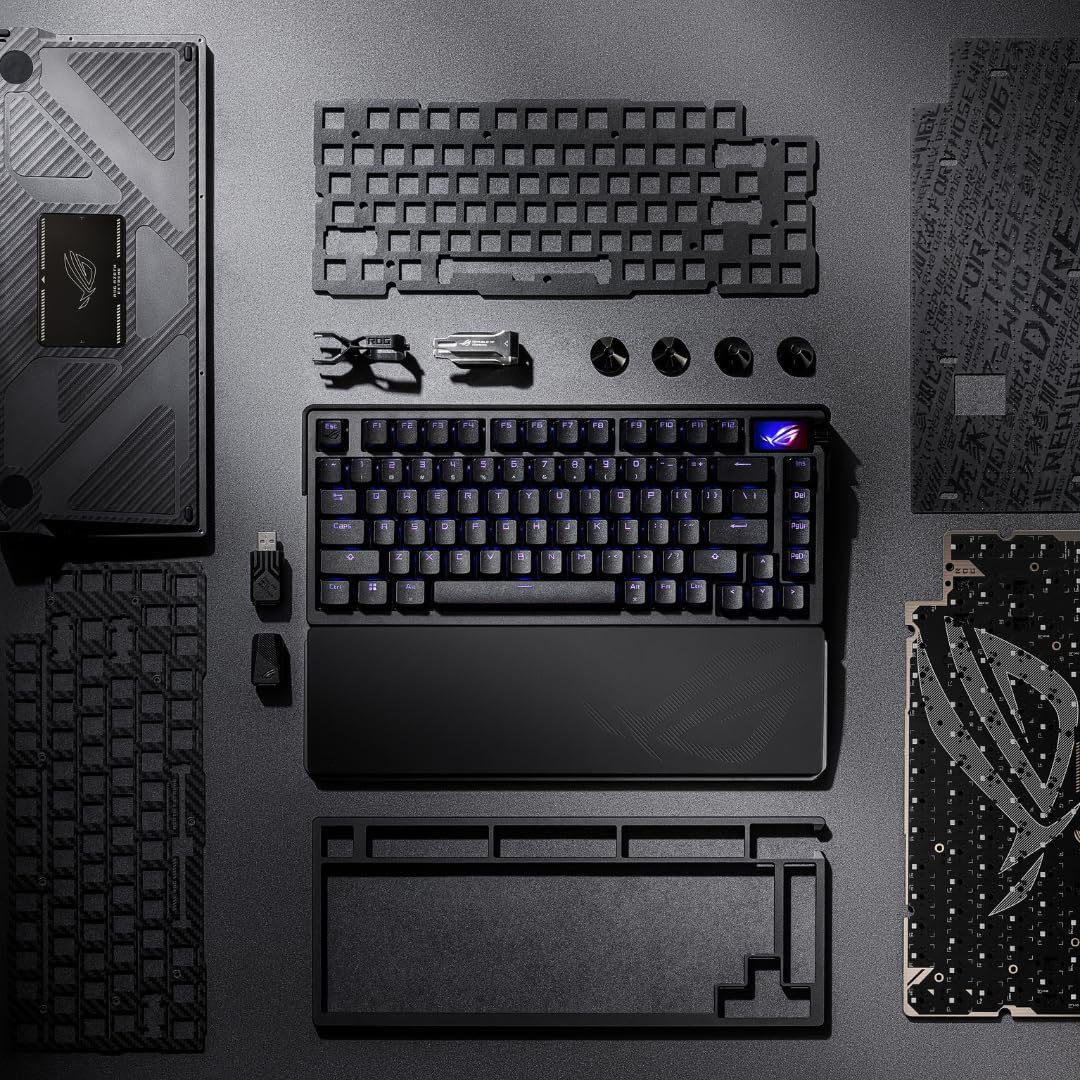 ASUS ROG Azoth Extreme Wireless Mechanical Gaming Keyboard – 75% TKL, ROG NX Storm Clicky Switches, PBT Keycaps, Aluminum Chassis, Carbon Fiber, Gasket Mount, Color OLED Screen, PC/Mac Support - Black