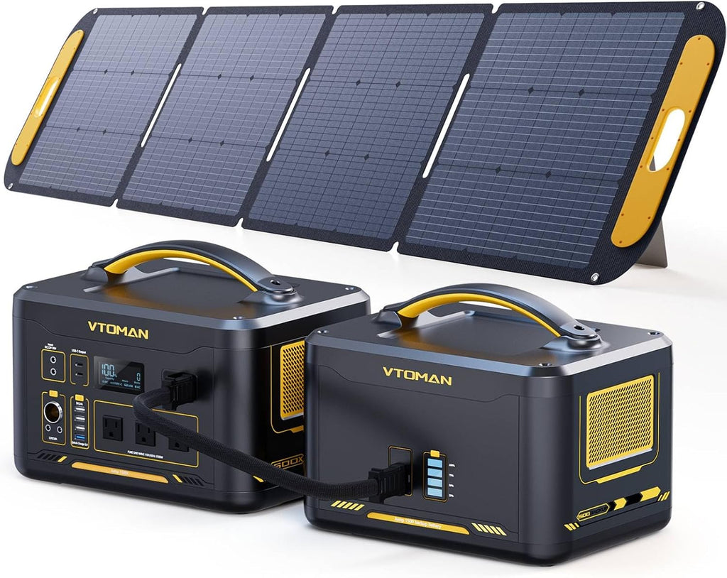 VTOMAN 2376Wh Portable Power Station with Extra Battery & 200W Solar Panel - 1500W Up to 3000W Solar Power Generator for Home Backup, Off-grid, Road Trip, RV, Camping, Fishing, Vehicle Emergency