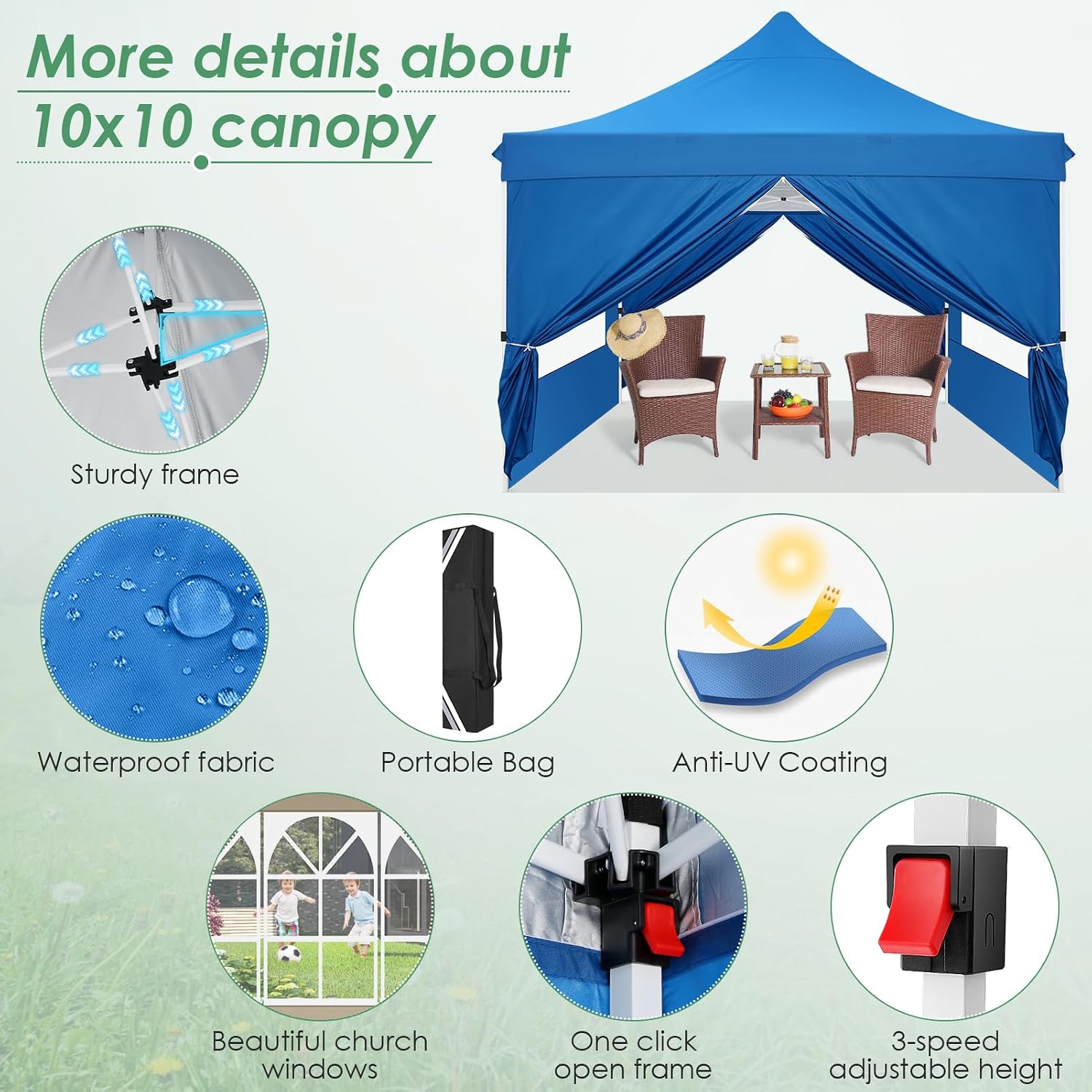 COBIZI Canopy 10x10 Pop Up Canopy Tent with Sidewalls, Commercial Party Tent Ez Waterproof Outdoor Instant Gazebo UV 50+ Event Shelter, Garden Tents for Parties Camping with Sandbags,Blue