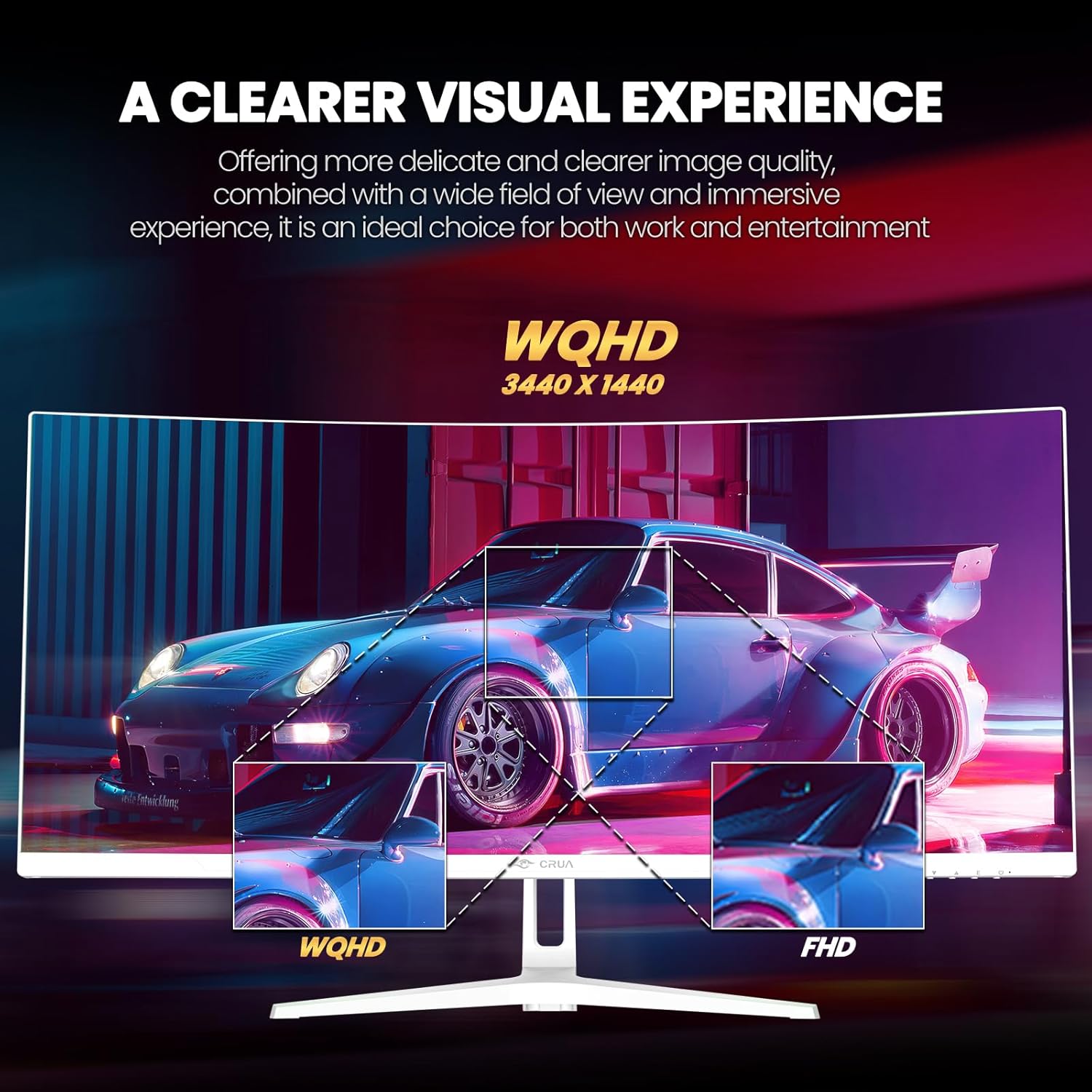CRUA 34'' White Gaming Monitor 165Hz/144Hz, 21:9 1500R Ultrawide Curved Monitors, WQHD 3440x1440 120% sRGB VA Computer Display Support FreeSync, PIP/PBP, HDMI2.0 & DP1.4, Wall Mount&Tilt Adjustable