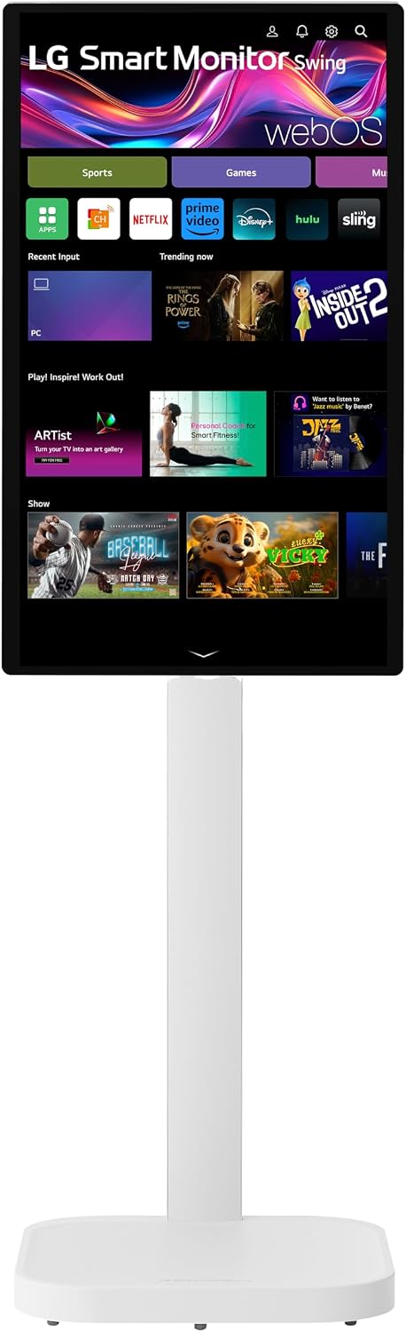 LG Smart Monitor Swing 32U889SA-W 32-Inch 4K UHD (3840x2160) IPS Touchscreen on a Fully Adjustable Wheeled Base HDR10, webOS, Built-in Speaker, HDMI, USB Type-C, Tilt/Height/Swivel/Pivot Stand, White