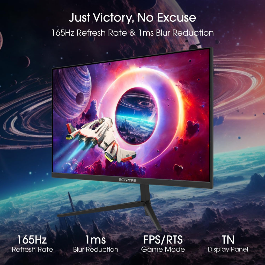 Sceptre 27-inch Gaming Monitor 165Hz 144Hz 1ms AMD FreeSync Premium HDMI DisplayPort Build-in Speakers, 99% sRGB Machine Black 2025 (E275B-FWD168 Series)