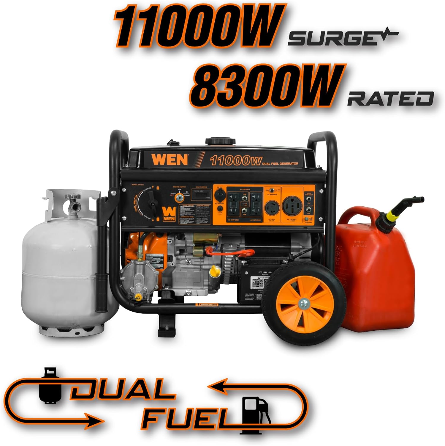 WEN 11,000-Watt 120V/240V Dual Fuel Portable Generator with Wheel Kit and Electric Start (DF1100T)