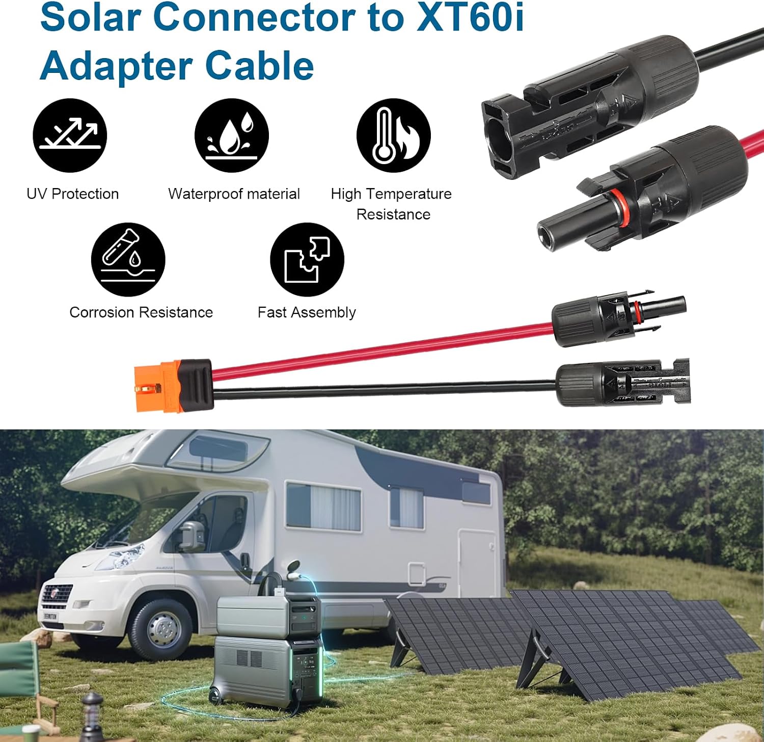 MOOKEERF Solar to XT60i Cable - 75FT Solar Panel Adapter Connector XT60i-F Extension for Portable Power Station