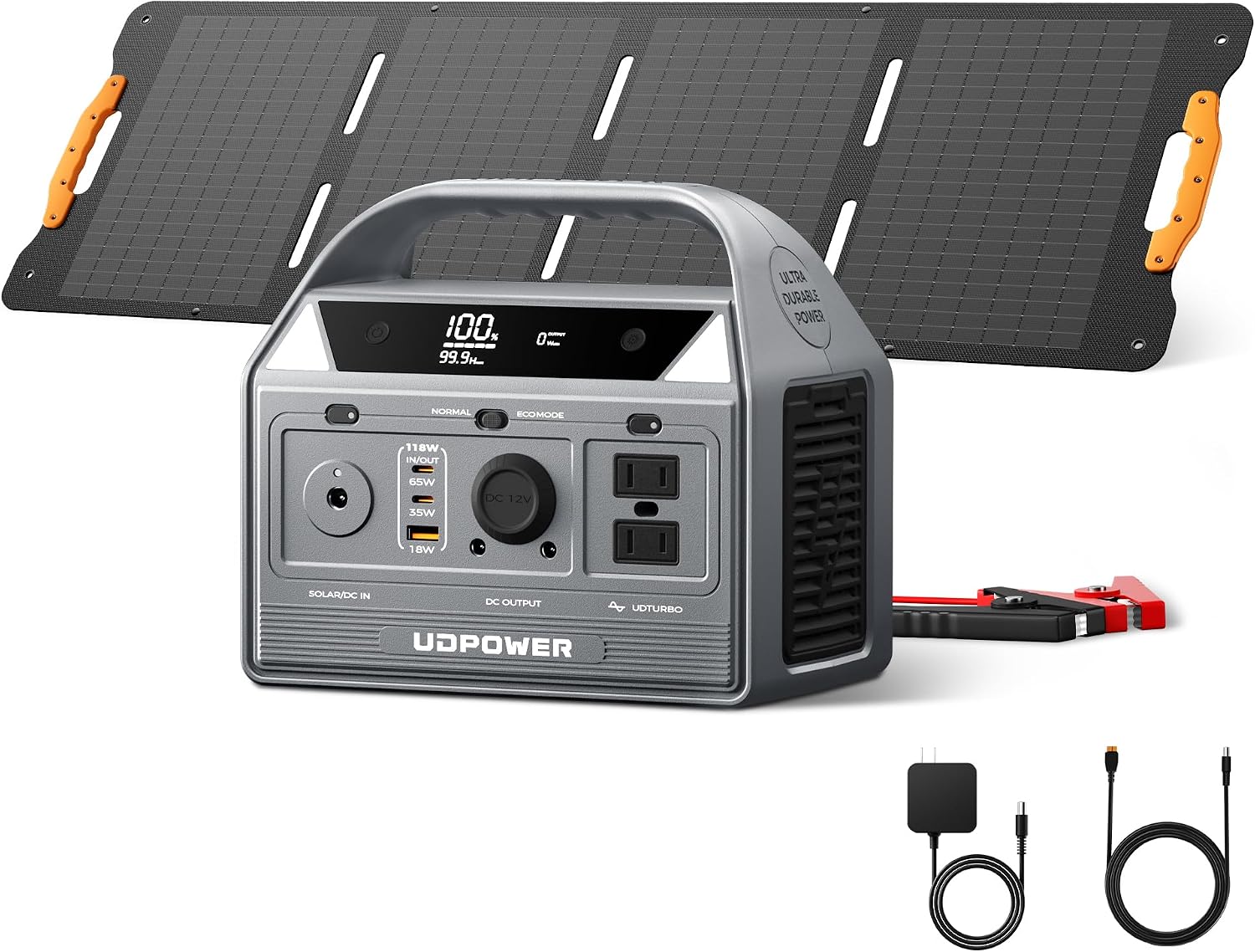 UDPOWER C400 400W Portable Power Station(Solar Panel Option) l 256Wh LiFePO4 Battery, 800W Surge| AC Outlet,USB-C,12V DC | for Camping, RV, Emergency Backup (C400+120W)