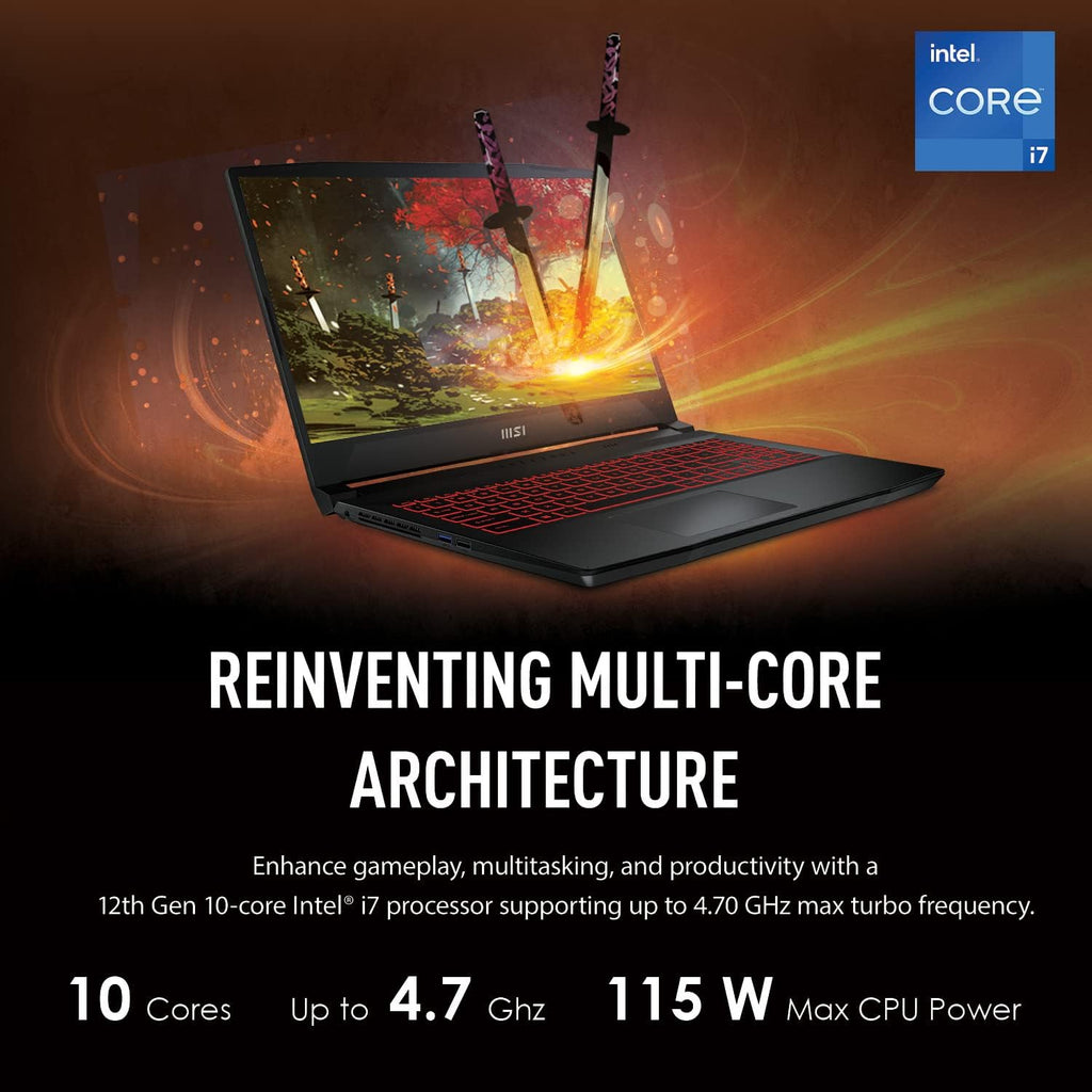 msi Katana GF66 15.6' 144Hz FHD Gaming Laptop: Intel Core i7-12650H, RTX 3050 Ti, 16GB RAM, 512GB NVMe SSD, Type-C USB 3.2 Gen 1, High-Resolution Audio, Cooler Boost 5, Win11 Home, Black (12UD-436)