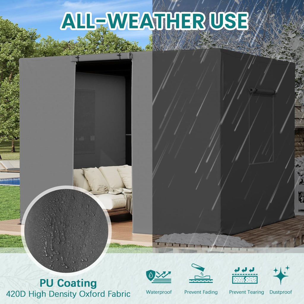 MELLCOM Winter Pergola Cover for 10×12 Pergolas,Universal Waterproof Pergola Covers with Mesh Screens,Door and Windows,Upgrade 420D Oxford Fabric, Gray