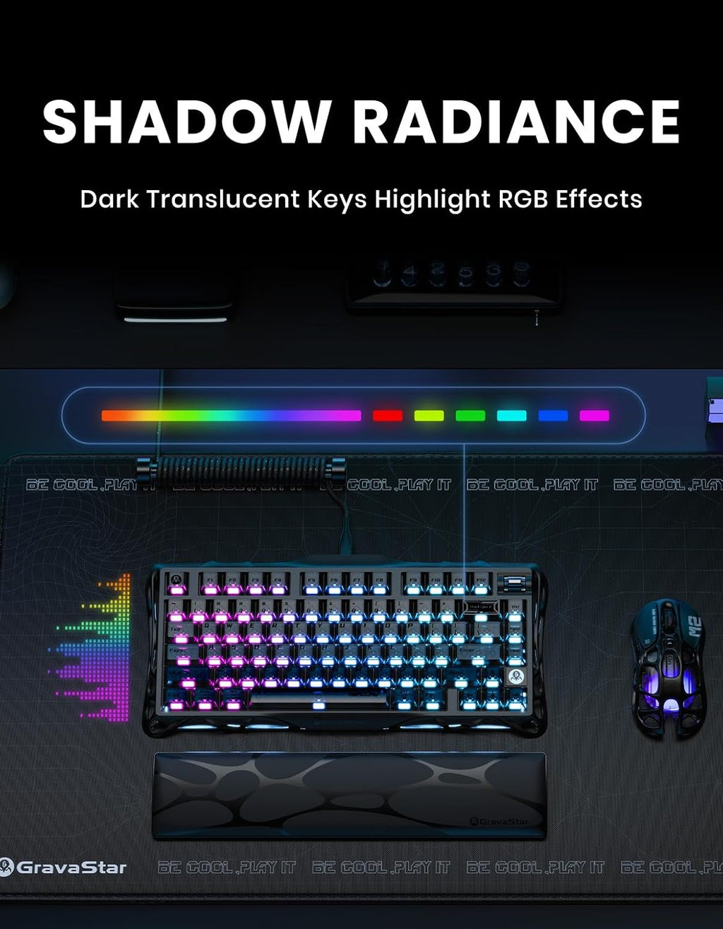 GravaStar Mercury K1 75% Wireless Mechanical Keyboard, Aluminum Alloy Gaming Keyboard with Knob, Hot Swappable, Linear Switches, Transparent Keycaps, RGB Backlit, 2.4GHz/BT5.0/USB for PC Gaming
