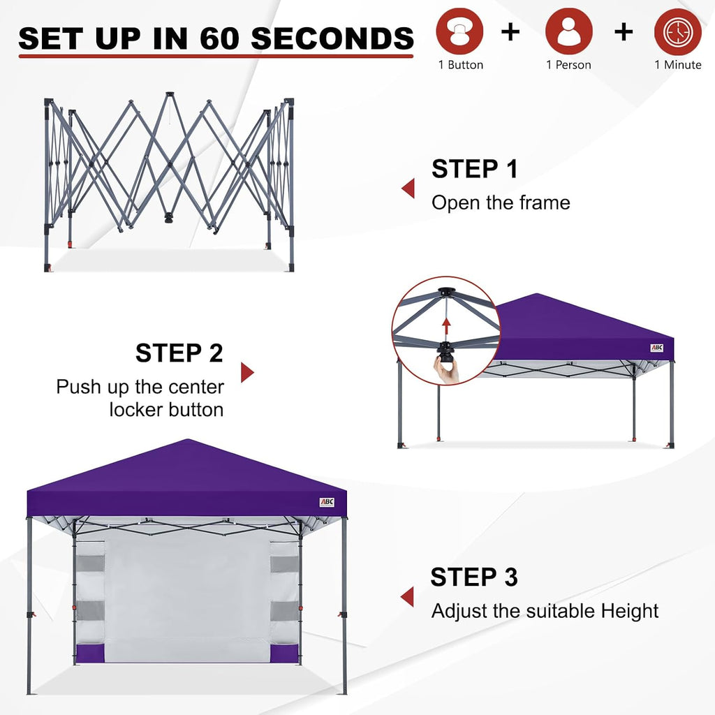 ABCCANOPY Pop Up Canopy with Sidewall,10x10 Outdoor Canopy Tent with Storage Sidewall for Commercial Events with 4 Weights (Purple)