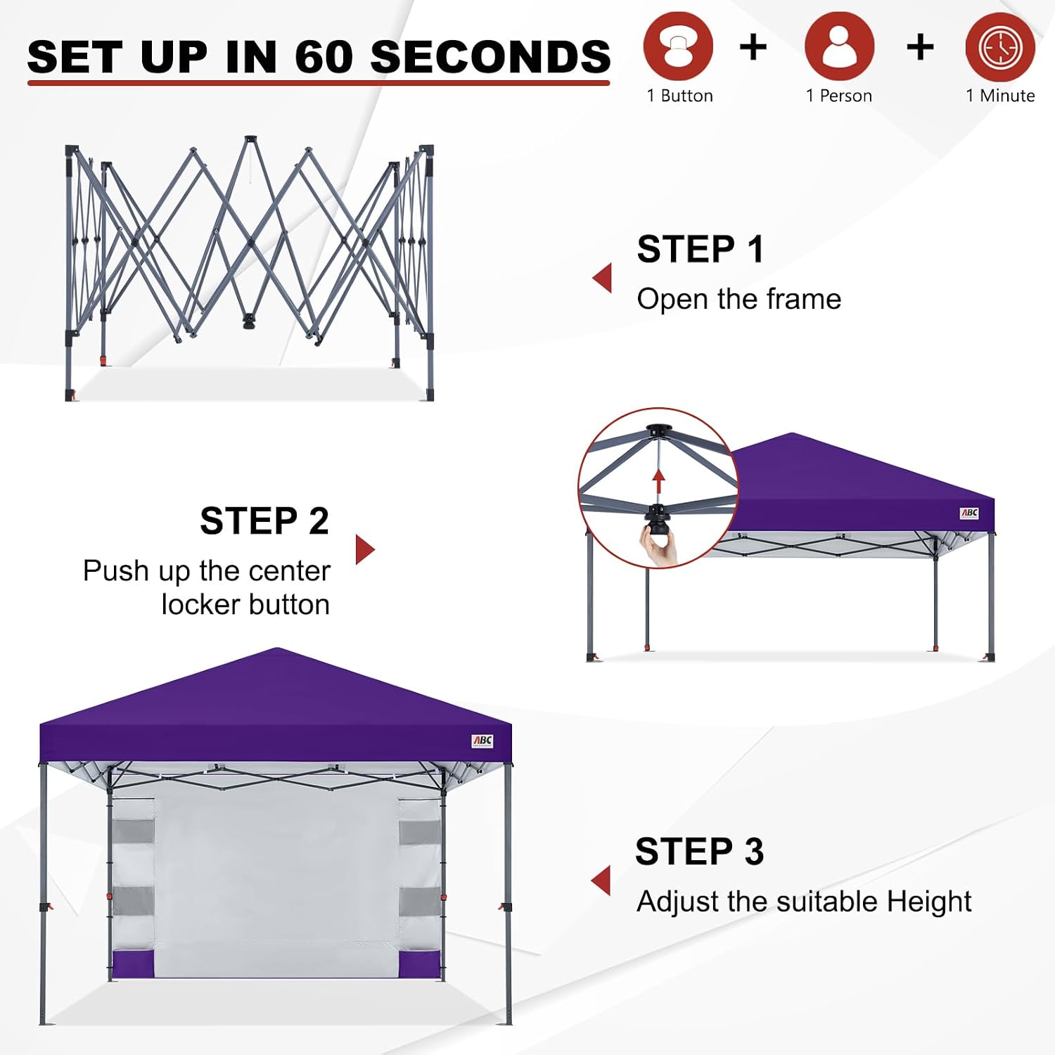 ABCCANOPY Pop Up Canopy with Sidewall,10x10 Outdoor Canopy Tent with Storage Sidewall for Commercial Events with 4 Weights (Purple)