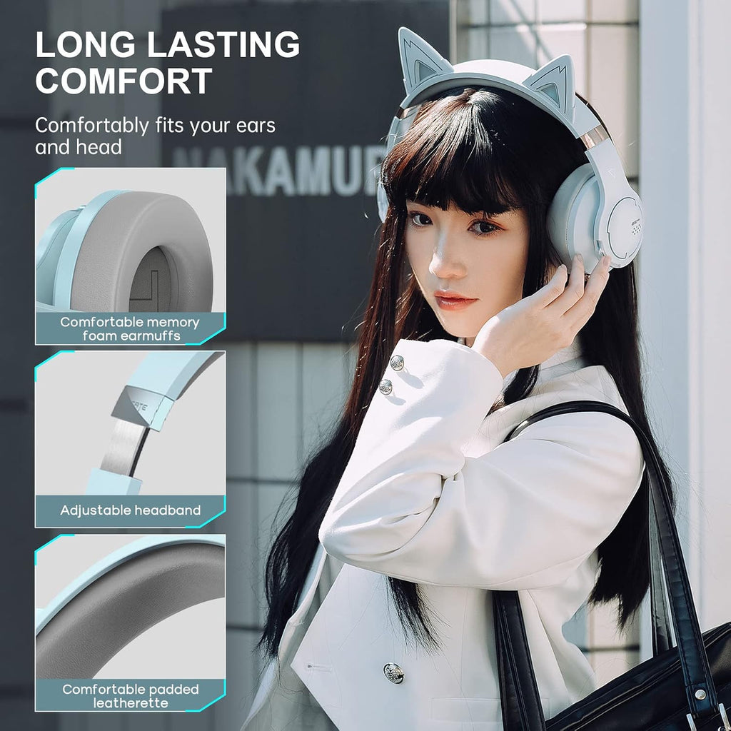 Edifier G5BT CAT Wireless Bluetooth Gaming Headset with Mic, Wired Cat Ear Headphones, Over Ear Headphones with Detachable Cat Ear, RGB Light, for PC, PS5, PS4, Nintendo Switch (Blue)