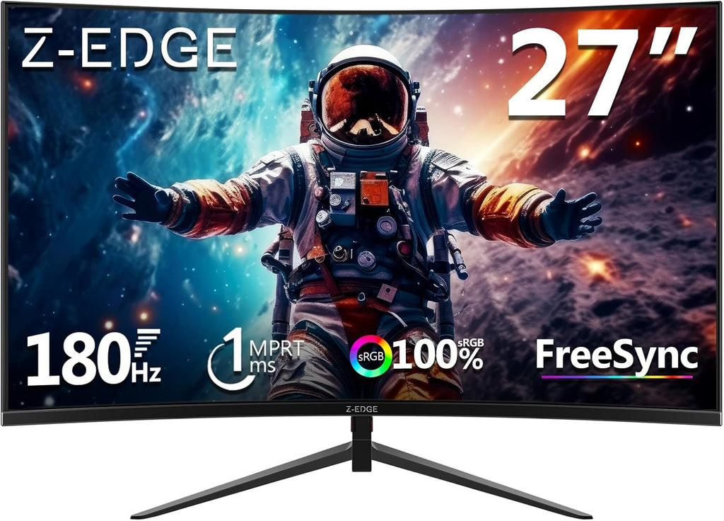 Z-Edge 27 inch Curved Gaming Monitor, FHD 1080P 180Hz 165Hz 144Hz Curved 1500R PC Monitor, MPRT 1ms, FreeSync, Low Blue Light, 350nits,16.7M Colors, UG27 Frameless Bezel, 1X DP and 1X HDMI