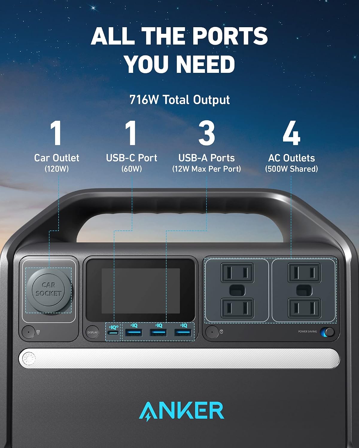 Anker 535 Solar Generator, Powerhouse 512Wh with 100W Solar Panel, Power Station with LiFePO4, 4 * 110V AC Outlets, 60W USB-C PD Output, LED Light for Outdoor Camping, RV, Power Outage(Anker Solix)