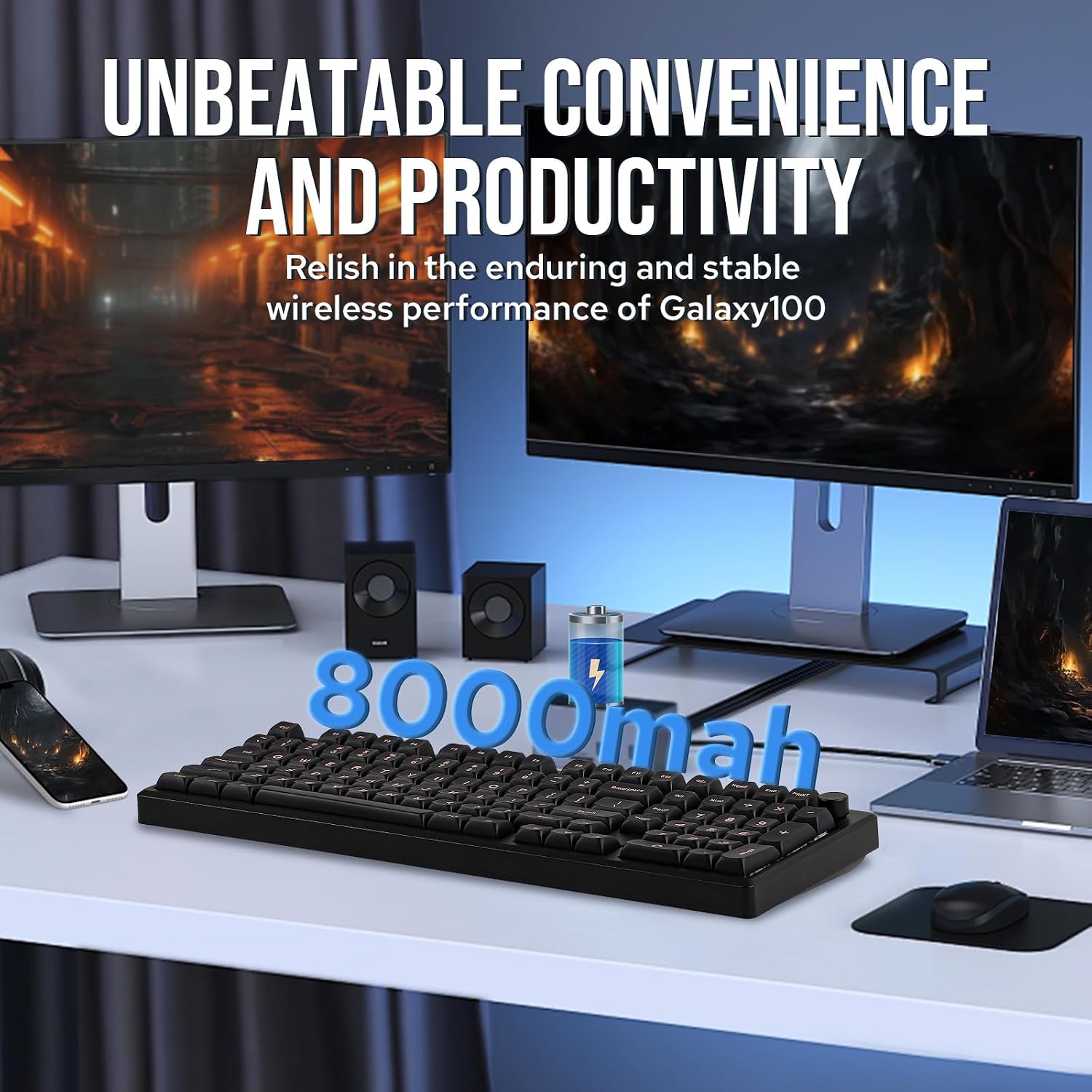 EPOMAKER Galaxy100 QMK/VIA Wireless Gaming Keyboard, Aluminum Shell, BT/2.4Ghz/USB-C, Pre-Lubed Hot-Swappable Linear Switches, NKRO, RGB Backlit (Black, Wisteria Linear Switch)