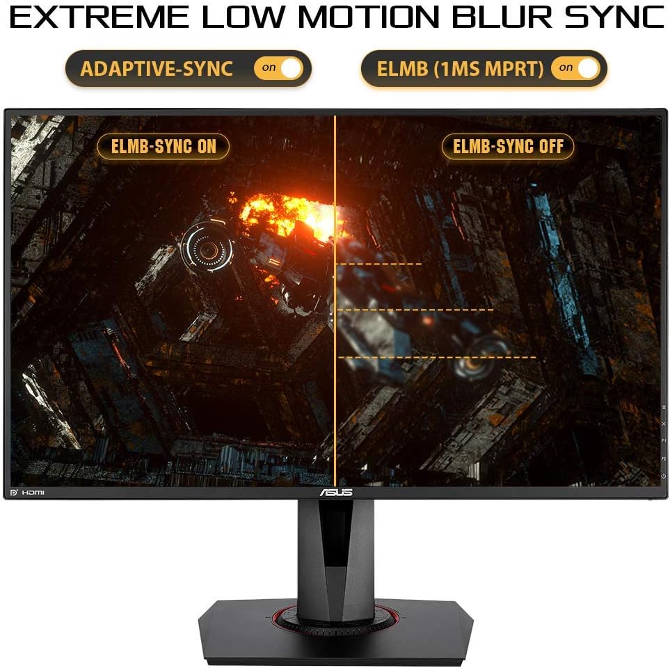 ASUS TUF Gaming VG279QM 27' HDR Monitor, 1080P Full HD (1920 x 1080), Fast IPS, 280Hz, G-SYNC Compatible, Extreme Low Motion Blur Sync (ELMB SYNC), 1ms, DisplayHDR 400, Black