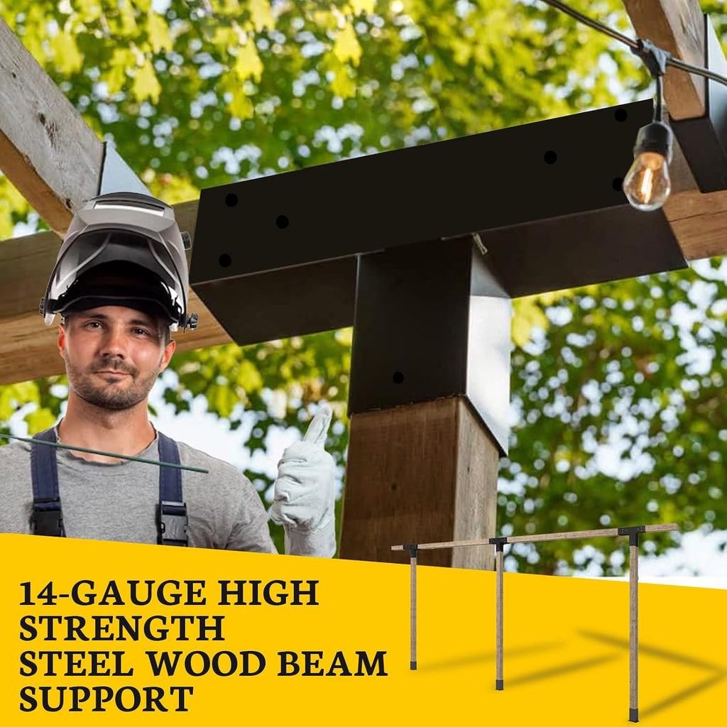 Pegola Bracket Kits 2PacK,3-Way T-Shaped Horizontal Woodwork Brackets for 6'x6' (Actual:5.5'x5.5') Lumber,DIY Metal Wood Beam Brackets for Patio Pavilion,Log Cabin Outdoor Kitchen with Screws