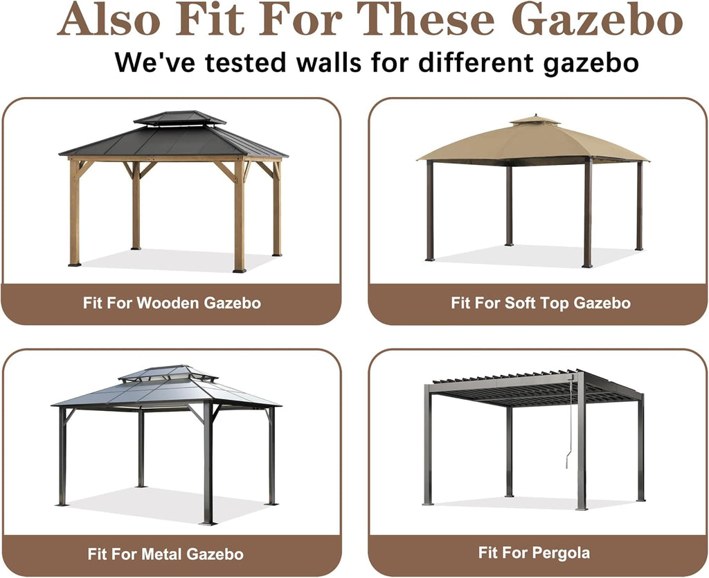 SCOCANOPY 10' x 12' Clear Window Gazebo Privacy Curtain Set for Lowe's Allen Roth 10X12 Gazebo Model #GF-12S004B-1 / GF-12S004BTO/ TPGAZ17-002,(Brown)