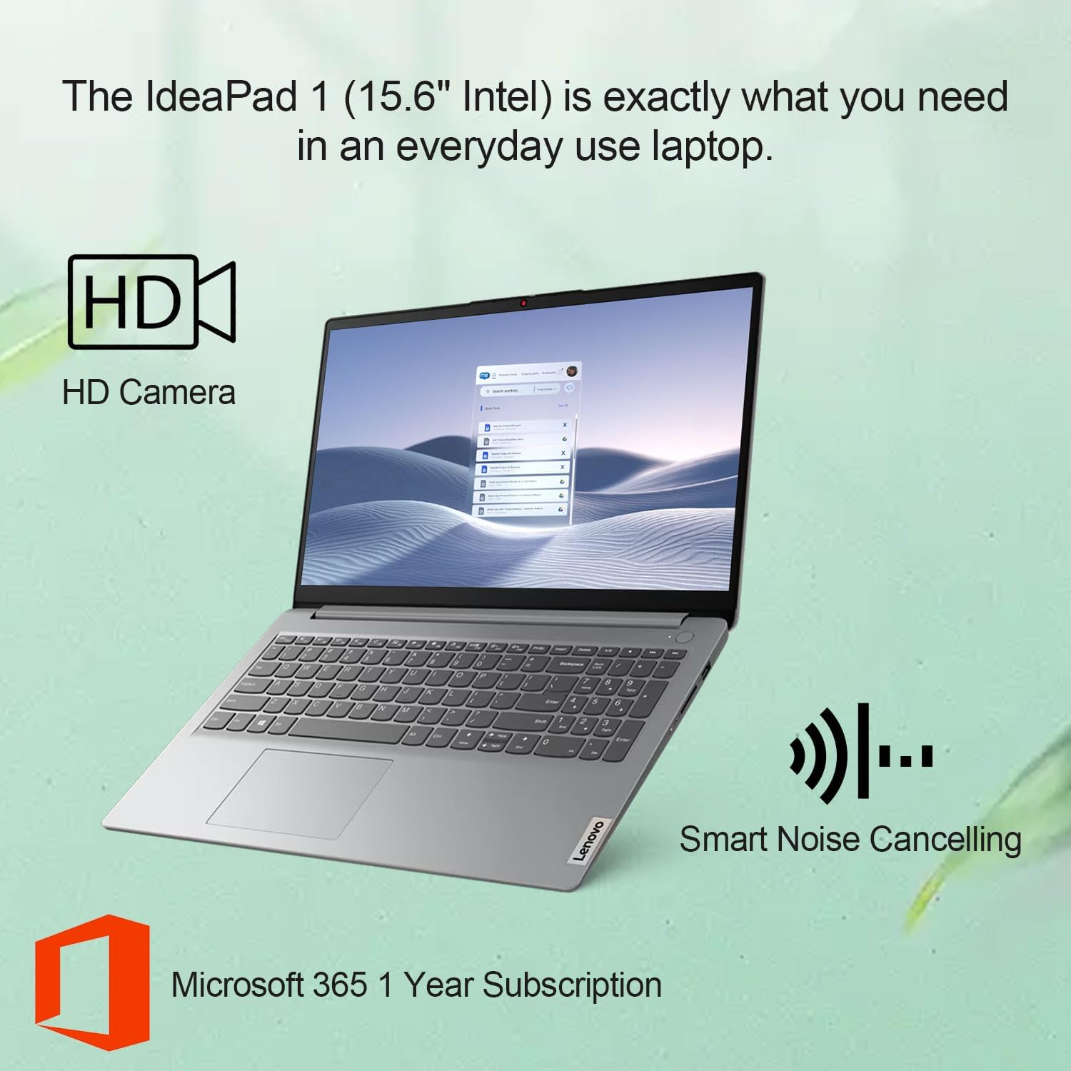 Lenovo IdeaPad 15.6 Home Laptop, FHD 220nits Anti-Glare, Intel Celeron 4-Core Processor, 8GB RAM, 256GB Storage(128GB eMMC + 128GB PCIe), Office 365, Wi-Fi 6, W11H, Additional 1 Yr ADP