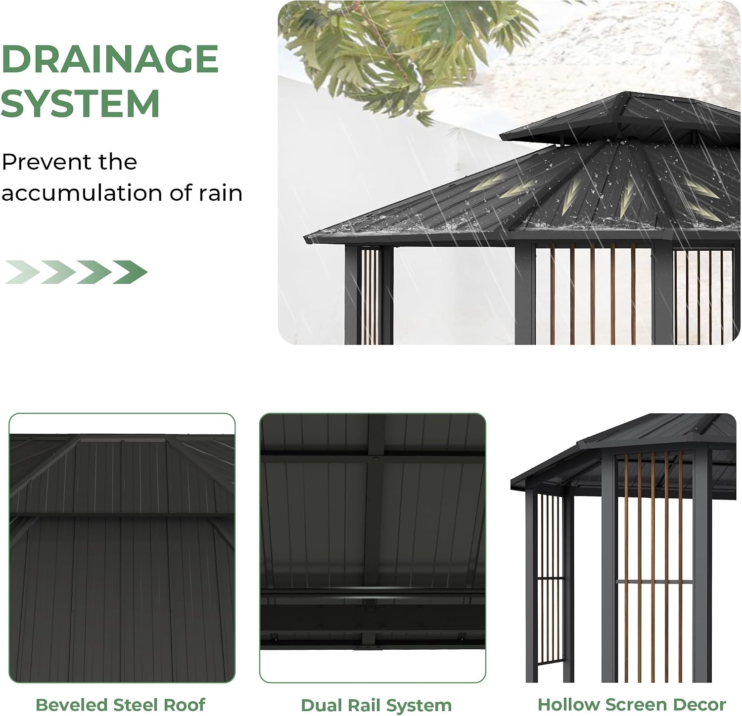 11' x 13' Hardtop Gazebo, Outdoor Octagonal Gazebo with Galvanized Steel Double Roof, Metal Frame with Dual Rail and Ceiling Hook, Outdoor Octagon for Patio Garden Backyard