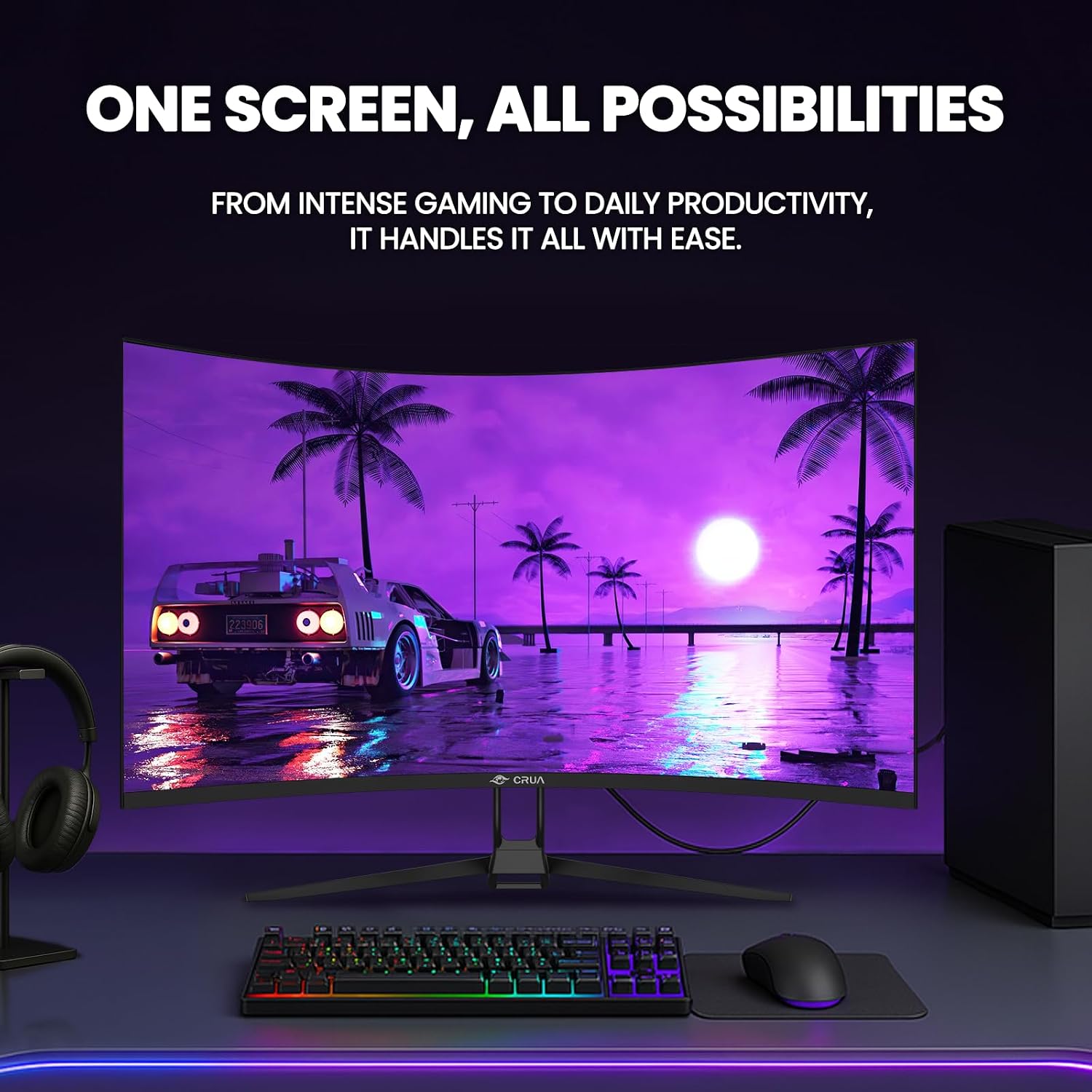CRUA 32' Curved Gaming Monitor, 4k UHD(3840 * 2160P) VA Screen, 1500R, 144Hz/160Hz Computer Moniter, Supports AMD Freesync, 120% sRGB, Built-in Speakers, Wall Mountable Installs(HDMI 2.1/DP 1.4)-Black