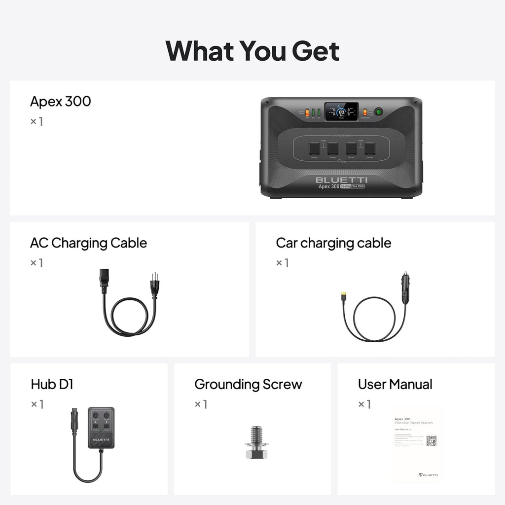 BLUETTI Apex 300 Portable Power Station with Hub D1, 2764.8Wh LFP Battery Backup with 6 3840W AC Outlets (7680W Surge), RV-Optimized DC Ports (50A Anderson), Ideal for Camping and RV Life