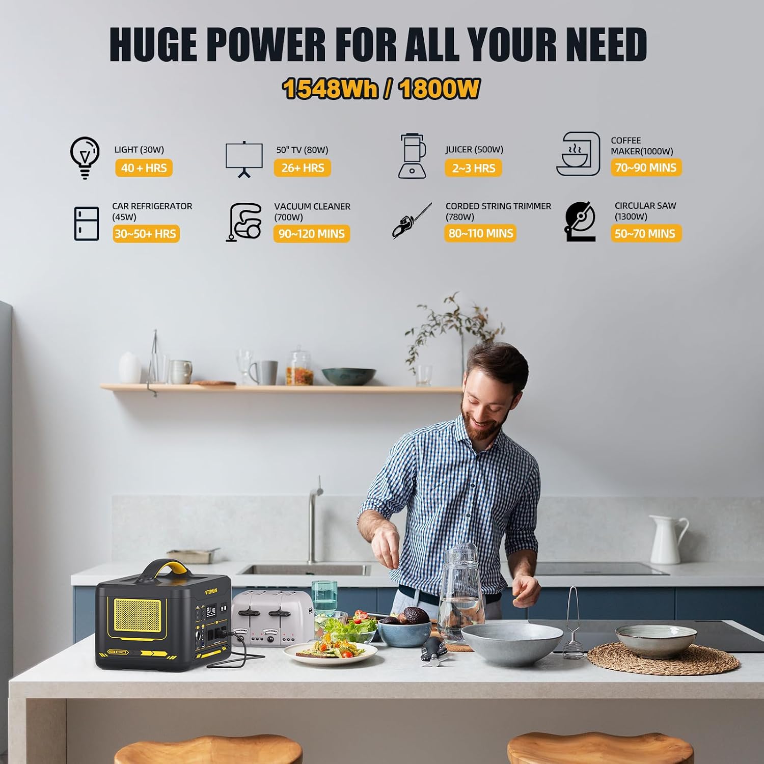 VTOMAN 3096Wh Solar Generator with 200W Solar Panel & Extra Battery, 1800W (Peak 3600W) LiFePO4 Battery Large Capacity Portable Power Station for Power Outages, RV, Camping, Backup, Emergencies