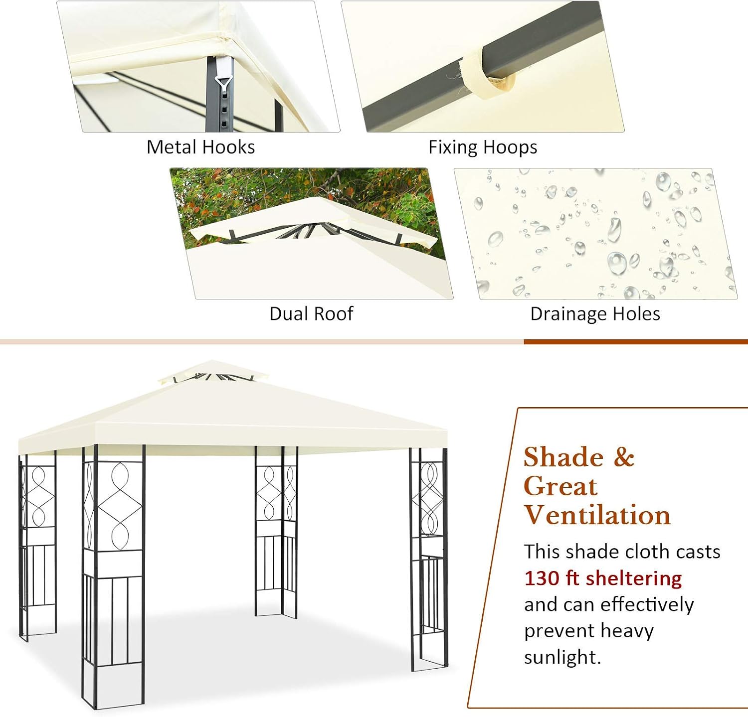 Tangkula 10 x 10FT 2-Tier Patio Gazebo, Outdoor Canopy Tent with Vented Double Roof, Powder Coated Steel Structure, Sun Shading Canopy Shelter for Home, Patio, Backyard, Garden (Beige)