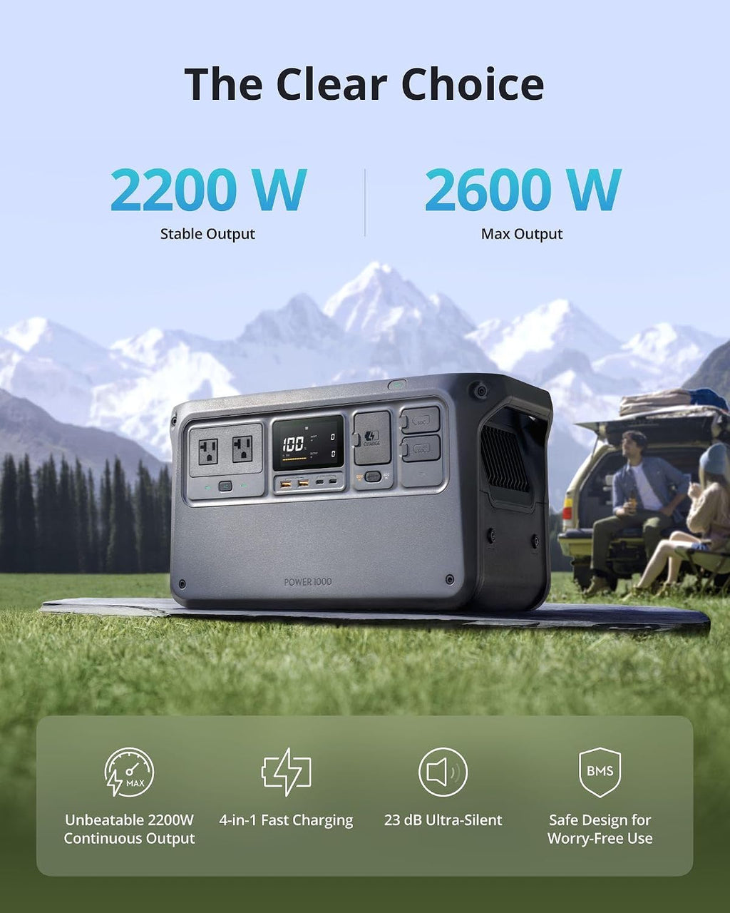 DJI Power 1000 Portable Power Station, 1024Wh LiFePO4 Battery, 2200W (Peak 2600W) AC/140W USB-C Output, 23db Ultra-Silent, Solar Generator For Home Backup, Camping (Solar Panel Optional)