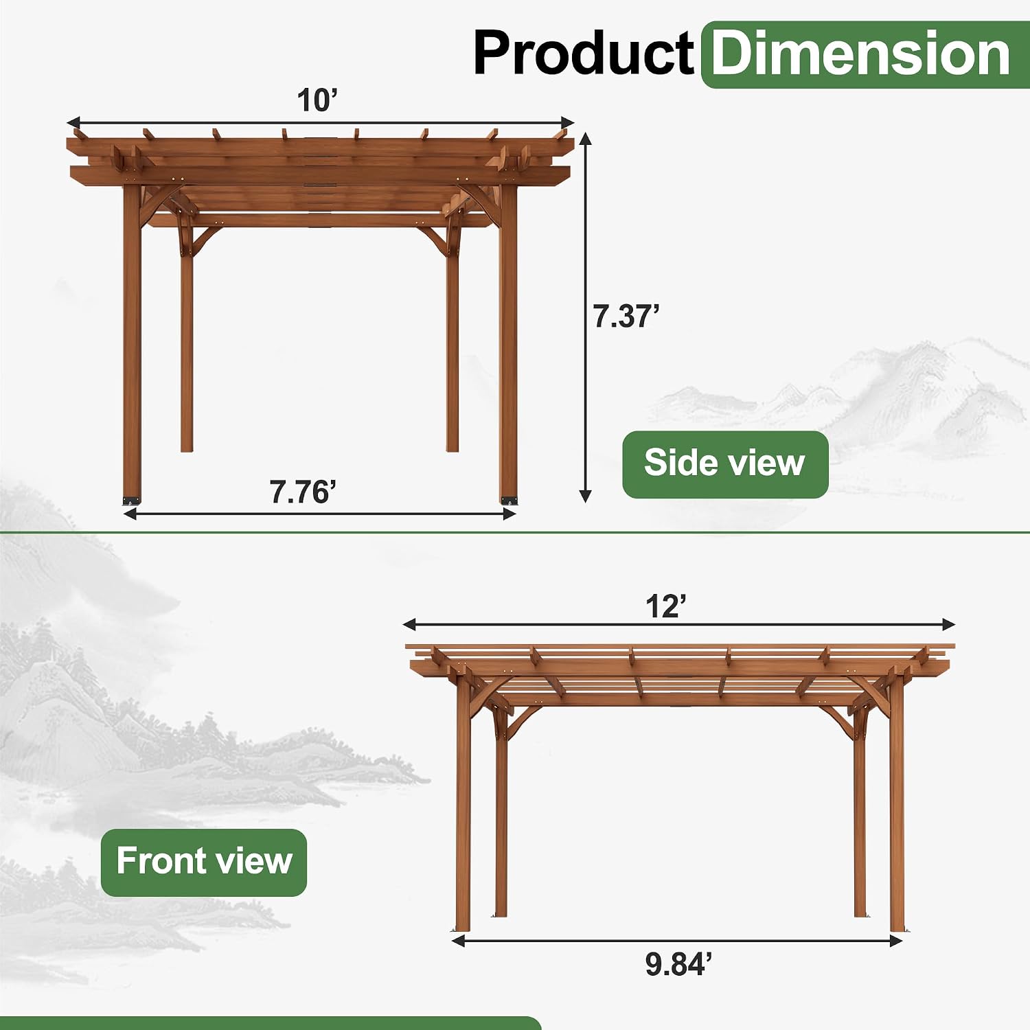 Outdoor Patio Gazebo 10X12FT Wooden Pergola100% Sturdy Solid Wood Outdoor Gazebo for Backyard,Backyard, Deck, Lawn Patio Pergola Waterproof & Windproof Outdoor Garden Shelter for Year-Round Use