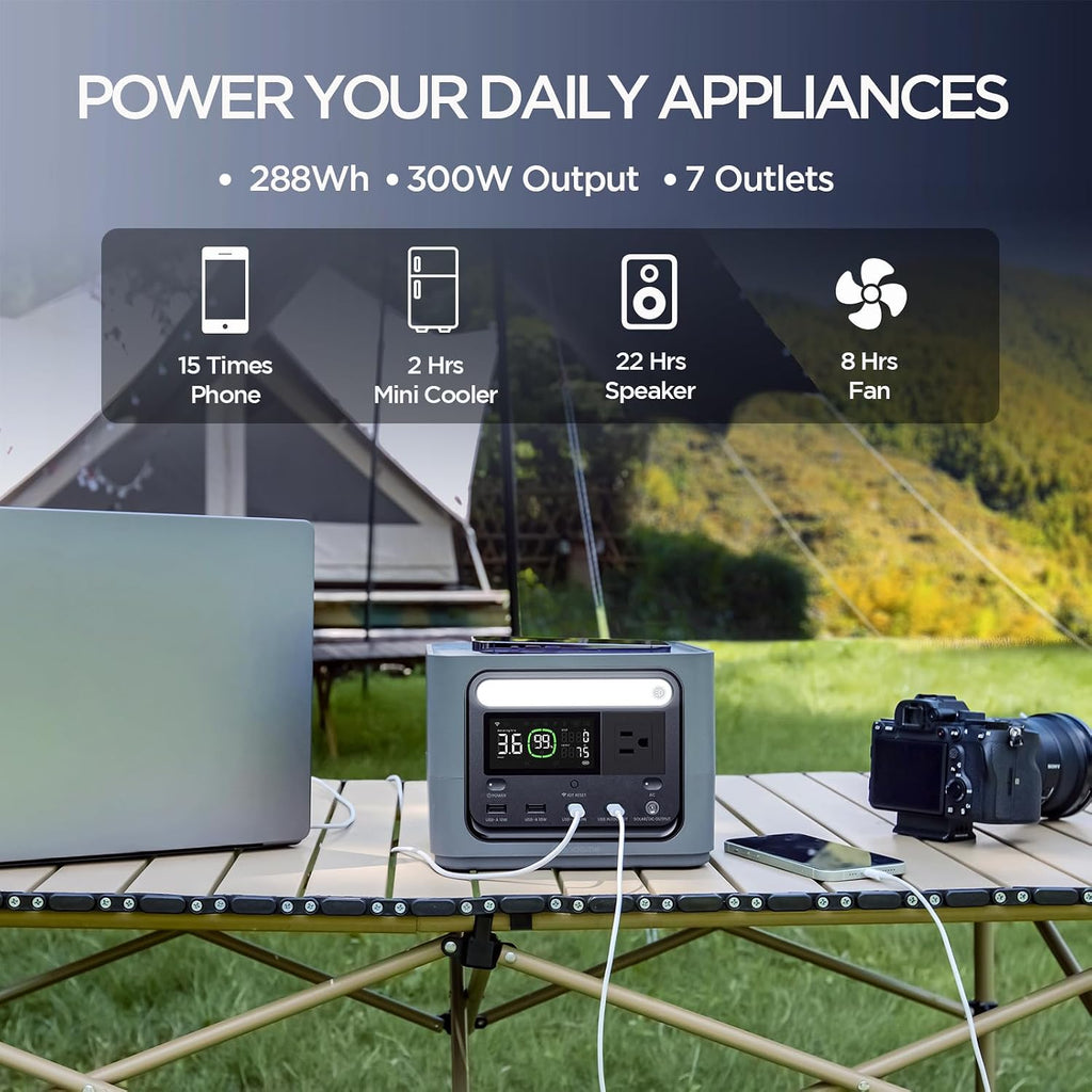 Go 300 Portable Power Station, 288Wh LiFePO4 Battery with 300W AC Outlet, Dual 140W USB-C Ports PD 3.1 Fast Charging, Solar Generator for Home Backup, Outdoor Camping, Travel, and Emergencies