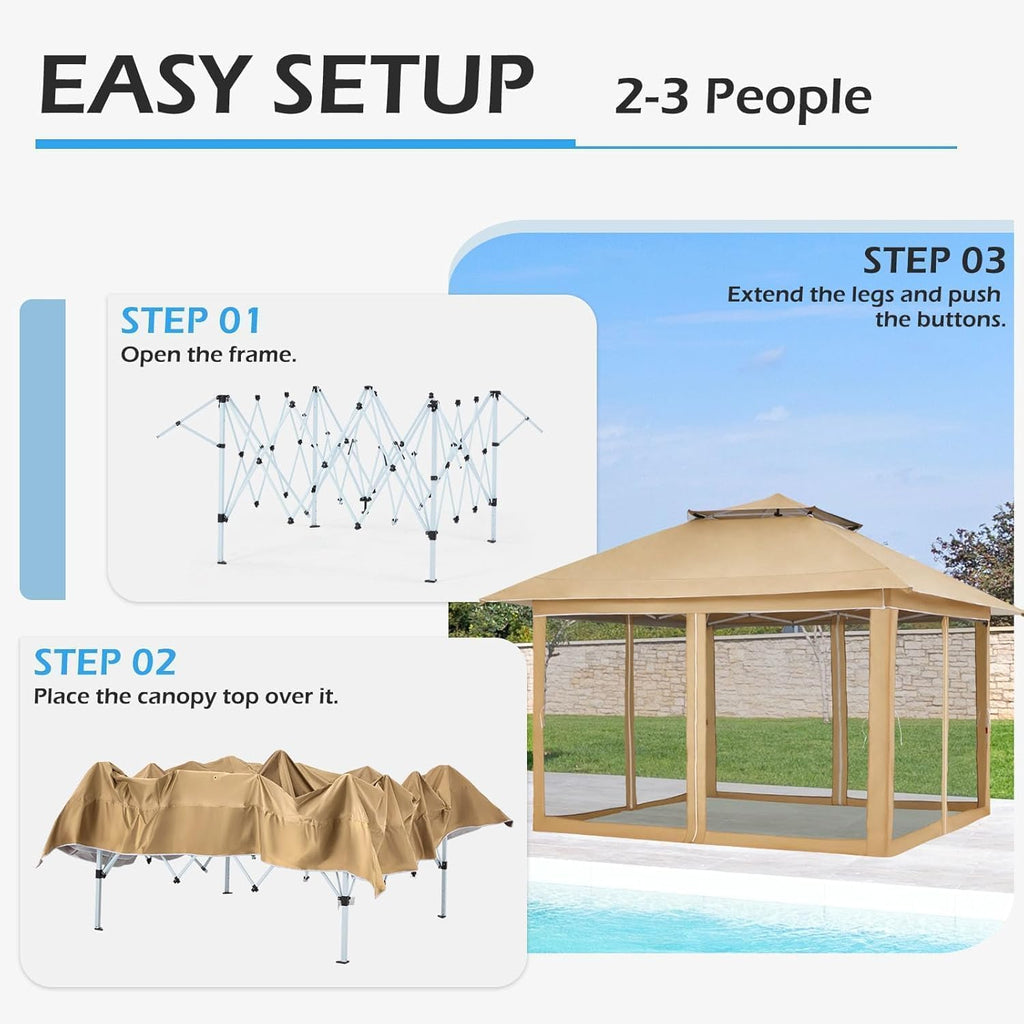 ECOTOUGE Canopy Tent with Sidewalls Instant Shelter Canopy with Carrying Roller Bag, Outdoor Party Gazebo with Waterproof and UV Resistant for Parties, Camping, Picnic (Khaki 12FT)