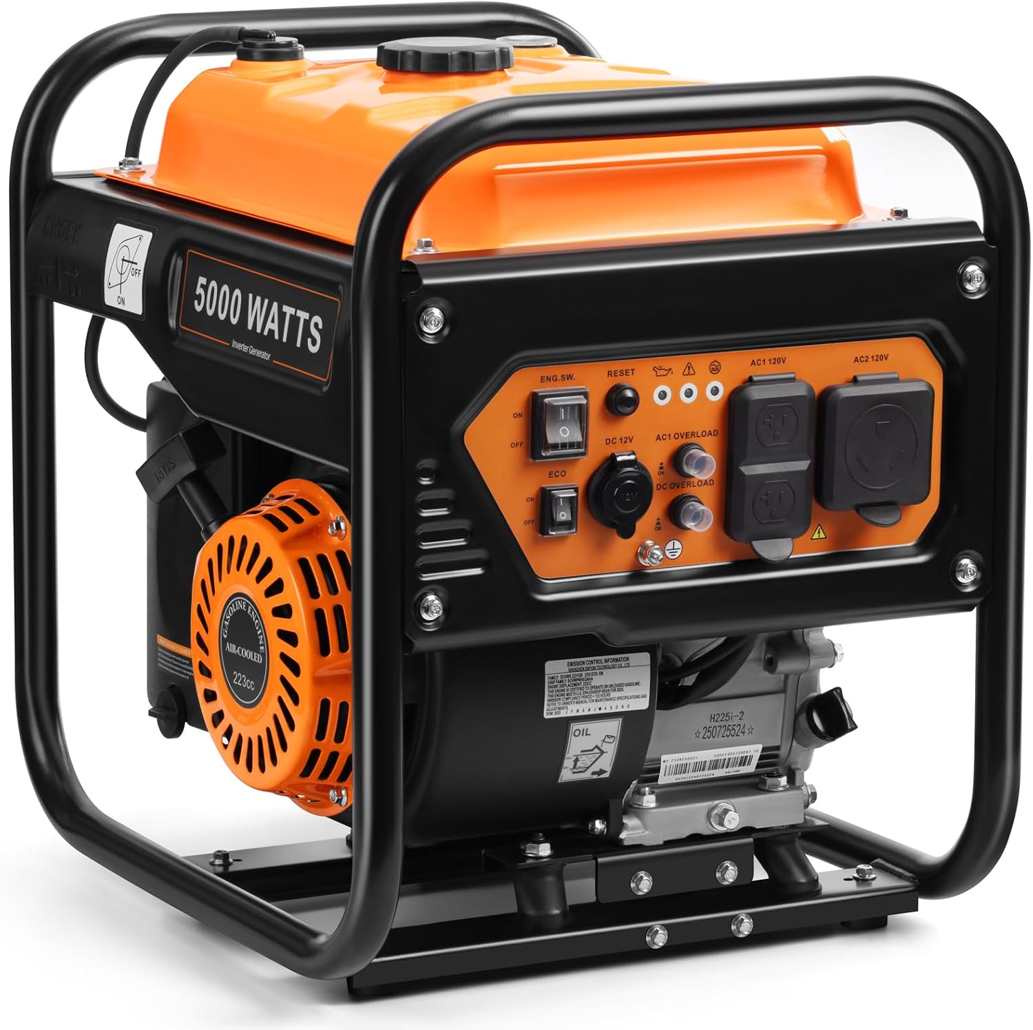 Oxseryn 5000W Inverter Generator Gas Powered, Open Frame Generator, Portable Outdoor Power Equipment, Emergency Home Backup, RV Ready 30A Outlet, ECO Mode, EPA Compliant