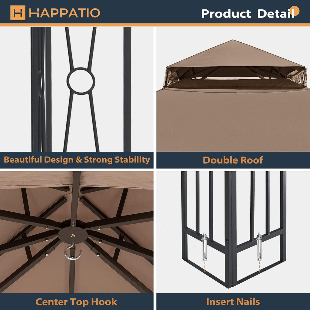 HAPPATIO 10' X 12' Outdoor Patio Gazebo, Outdoor Canopy Gazebo for Garden